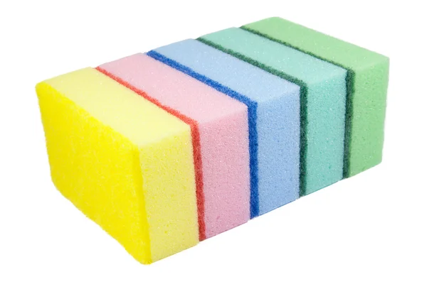 Five multi-colored kitchen sponges — Stock Photo, Image