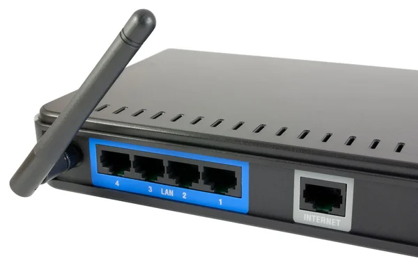 Quatro LAN e uma porta de Internet no roteador WiFi Imagens Royalty-Free