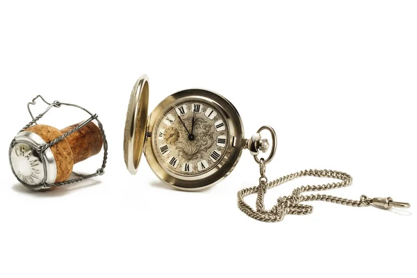 Reloj de bolsillo viejo con corcho Imágenes de stock libres de derechos