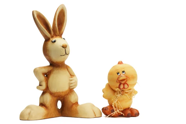 Easter bunny and chicken figurines — Stock Photo, Image