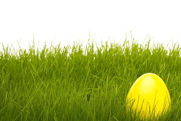 Yellow easter egg in grass — Stock Photo, Image