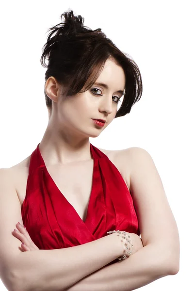 Jong mooi vrouw in rood jurk — Stockfoto