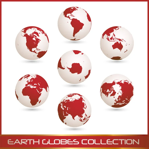 Raccolta Globi Terra Bianco Rosso Isolati Bianco Illustrazione Vettoriale — Vettoriale Stock