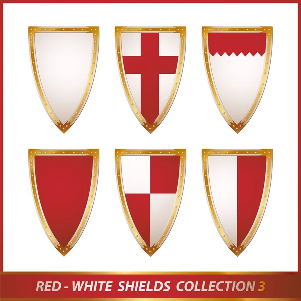 Collection Boucliers Rouge Blanc Illustration — Image vectorielle