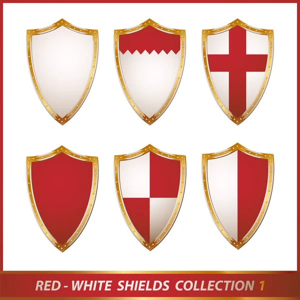 Collection Boucliers Rouge Blanc Illustration — Image vectorielle