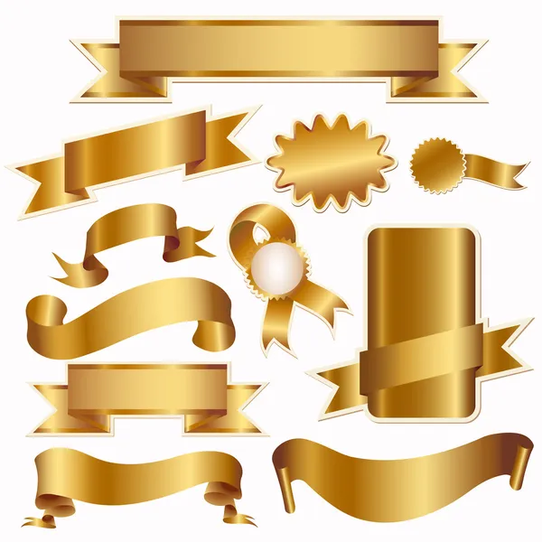 Rubans dorés et étiquettes isolés sur blanc — Image vectorielle