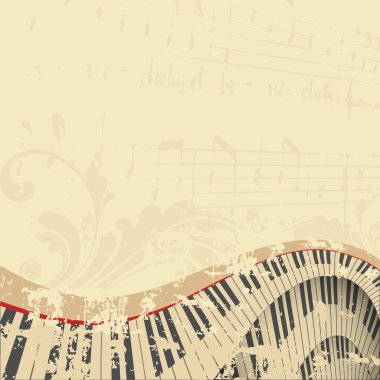 Grunge musical background with piano keyboard, vector illustration clipart