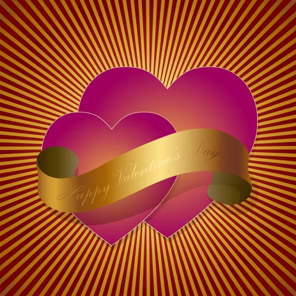 Valentines Hjärtan Och Band Vektor Illustration — Stock vektor