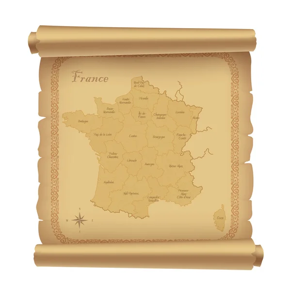 Pergamino con mapa de Francia — Vector de stock