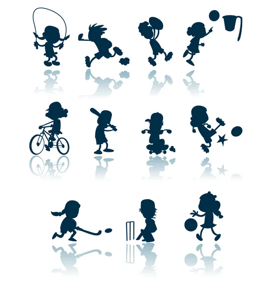 Çocuklar spor silhouettes — Stok Vektör