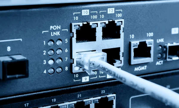 PON RJ-45 connection in technology center — Stock Photo, Image