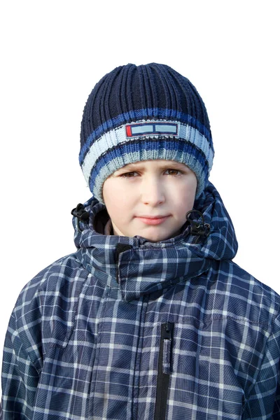 Niño pequeño vestido con tela de invierno aislado — Foto de Stock