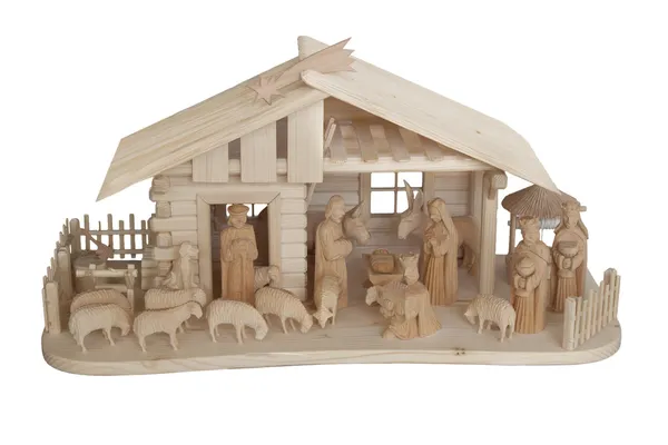 Nativity Scene made of wood, isolated — Stock Photo, Image
