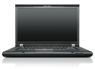 Laptop isolated on white black display - front view