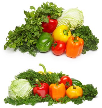 Different fresh tasty vegetables isolated on white. clipart