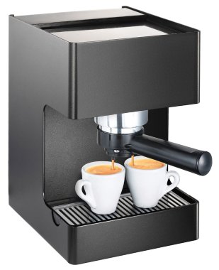 Espresso machine pouring espresso into the cups isolated on whit clipart
