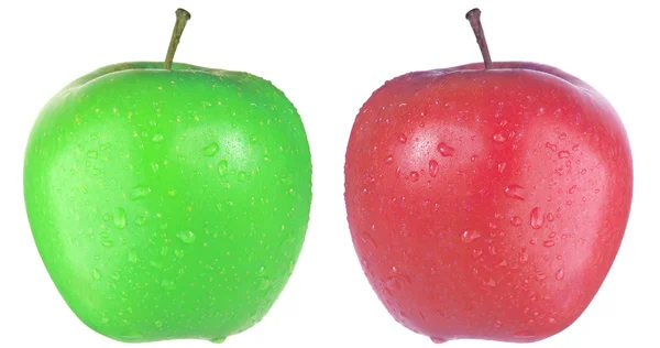 Ferskt grønt og rødt eple har vanndråper på overflaten – stockfoto