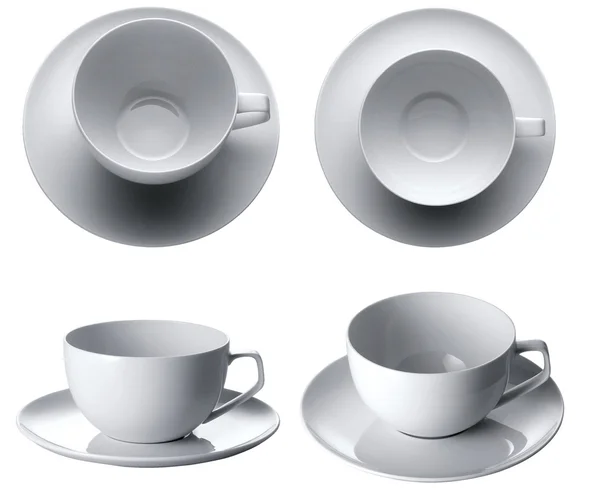 Set weißer Tassen isoliert mit Clipping-Pfad — Stockfoto