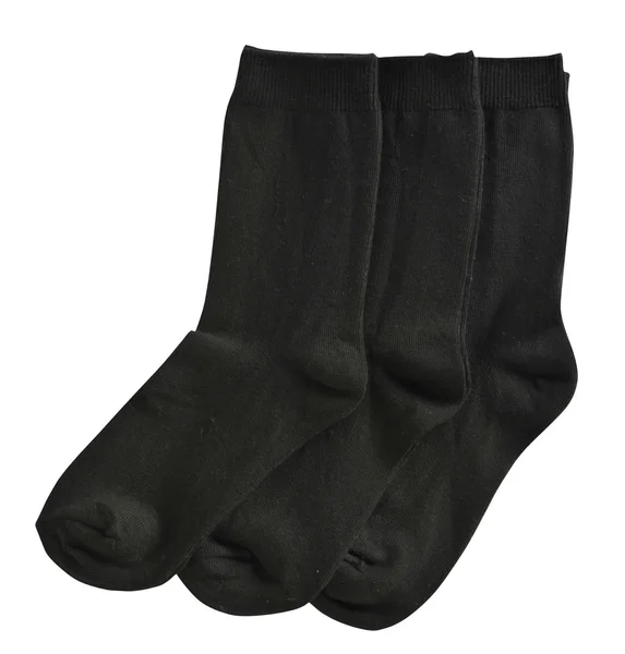 Τρεις ζευγάρι μαύρο αρσενικό κάλτσες σε άσπρο φόντο — Φωτογραφία Αρχείου