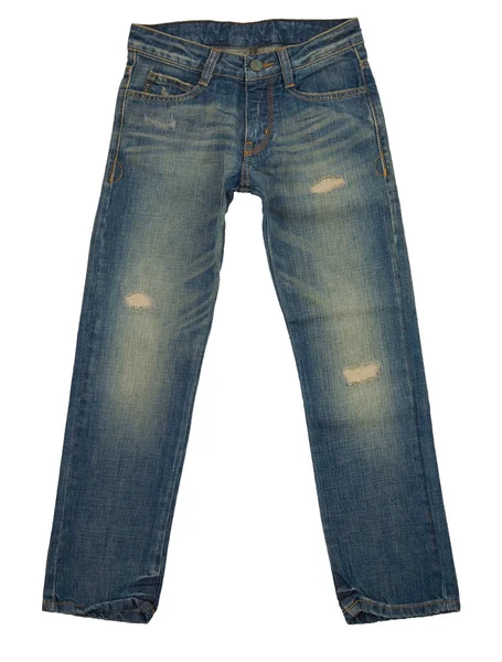 Blå jeans byxa isolerad på vit bakgrund med klippning pa — Stockfoto