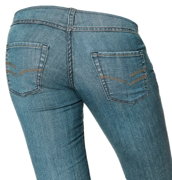 Pantaloni blu jeans su un manichino isolato su bianco — Foto Stock