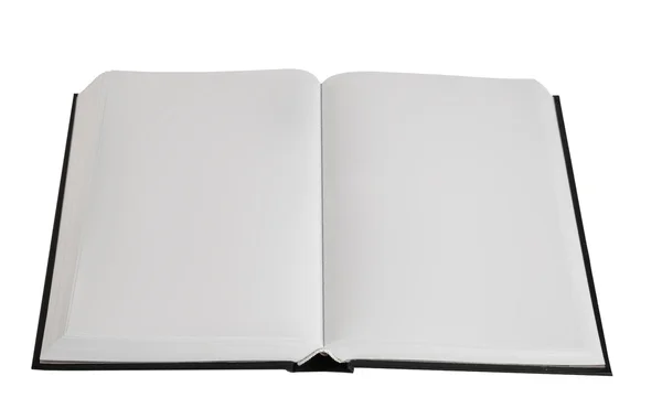 Libro aperto con pagine vuote isolate su sfondo bianco — Foto Stock