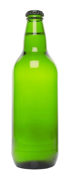 在白色上隔离的绿啤酒瓶 — 图库照片