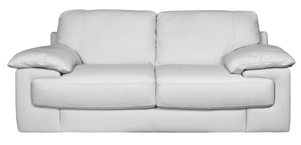 Imagem de um sofá de couro branco moderno sobre fundo branco — Fotografia de Stock