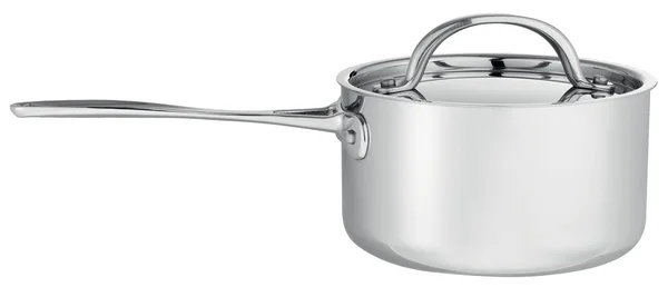 白で隔離される銀のふたと鍋料理 — ストック写真