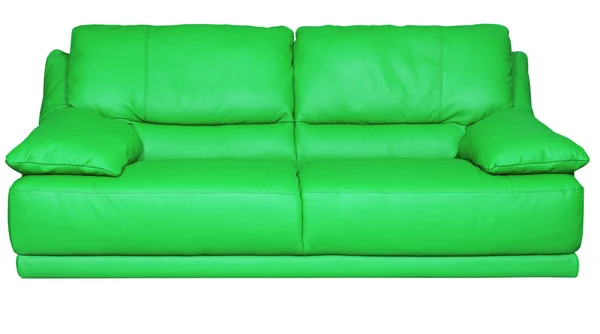 Bilden av en modern grön skinnsoffa över vit bakgrund — Stockfoto