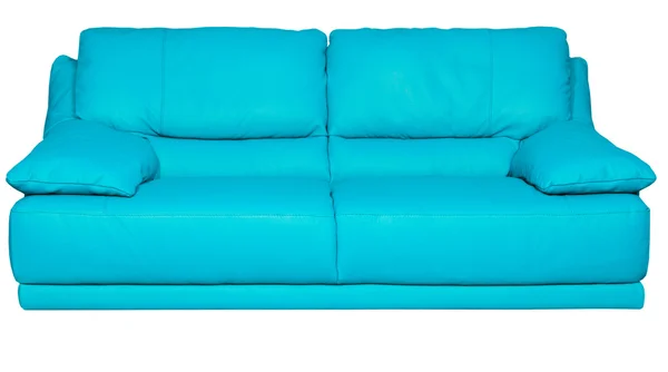 Imagen de un moderno sofá de cuero azul sobre fondo blanco — Foto de Stock