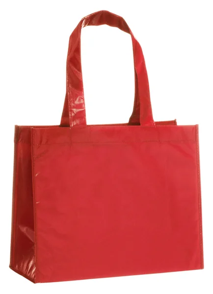 Czerwony, wielokrotnego użytku torby na zakupy na białym tle biały + ścieżka przycinająca. — Zdjęcie stockowe