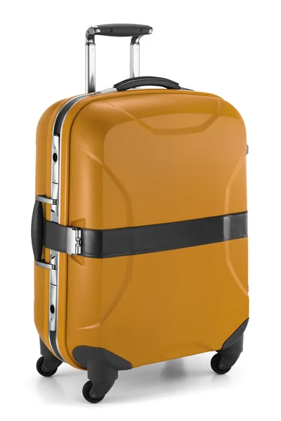 Κίτρινο επιχειρήσεων ταξίδια τροχαίο τσάντα που απομονώνονται σε λευκό Φωτογραφία Αρχείου