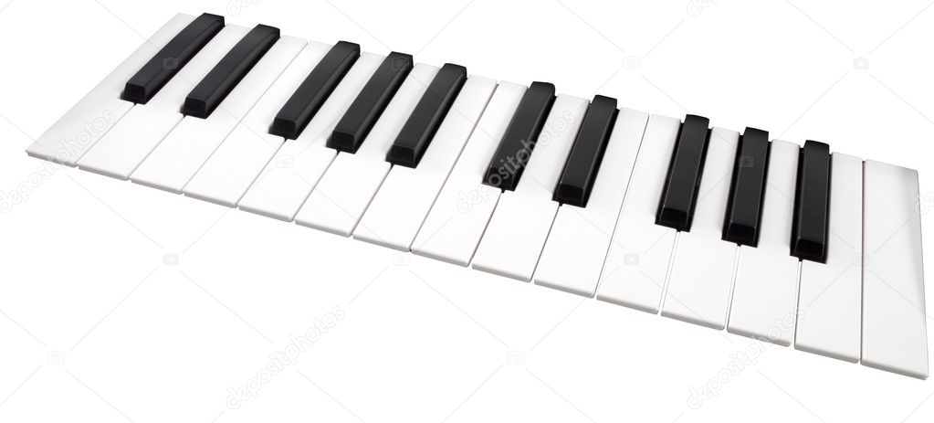 Close-up of a electronic piano keyboard on white