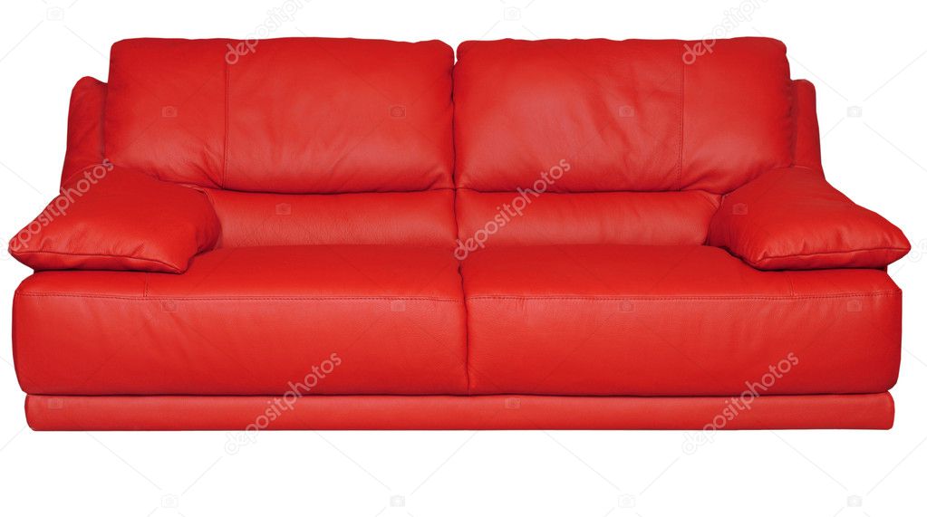 Image Of A Modern Red Leather Sofa Over, Red And White Leather Sofa