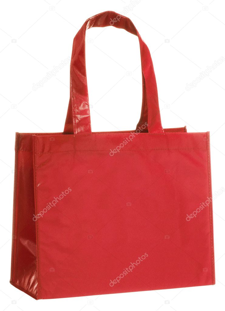 Red, reusable shopping bag isolated on white + clipping path.