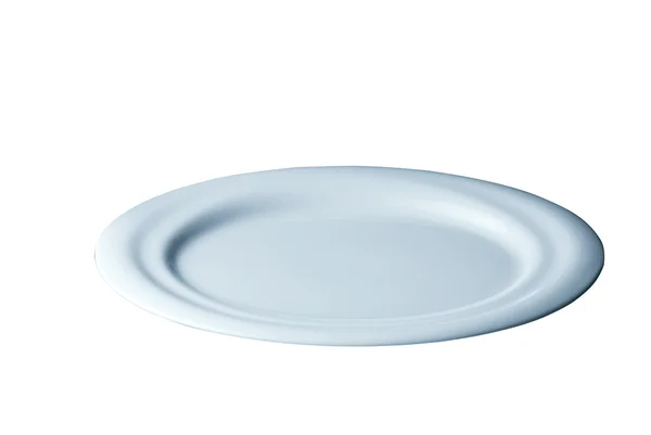 Weiße Platte schräg isoliert auf weißem Hintergrund — Stockfoto