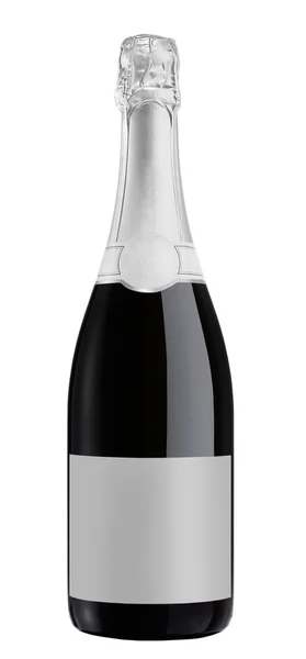 Bottiglia di champagne isolata su sfondo bianco + percorso di ritaglio . — Foto Stock