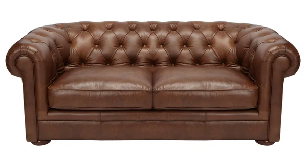 Egy modern barna bőr kanapé, fehér háttérhez képest képe Stock Kép