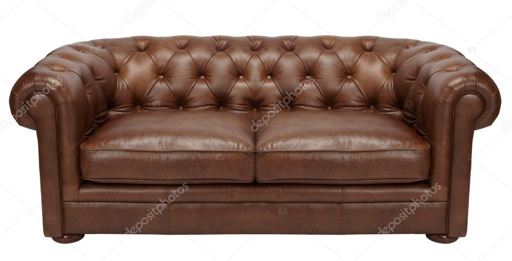 Image of a modern brown leather sofa over white background