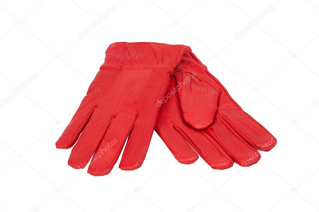 Red leather gloves isolated on the white background