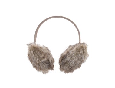 Woman wool assesory for ear. Fur ear-phones isolated on the white background clipart