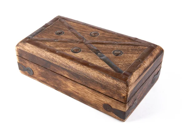 Starý Styl Retro Dřevěný Box Rakev Kovovými Částmi Izolovaných Bílém — Stock fotografie
