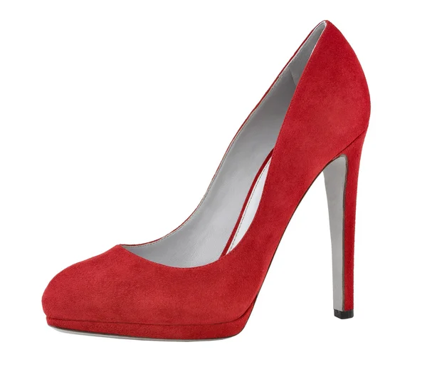 Beyaz Zemin Üzerinde Izole Kırmızı Süet Kadın Ayakkabı — Stok fotoğraf