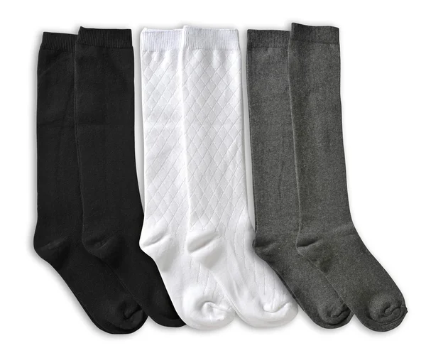 Τρεις Ζευγάρι Μαύρο Αρσενικό Κάλτσες Που Απομονώνονται Λευκό Φόντο — Φωτογραφία Αρχείου