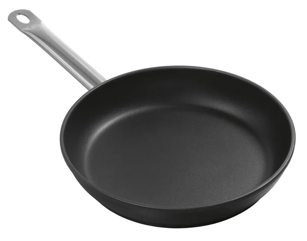 Large metal frying pan, image is taken over a white background — Stock Photo, Image