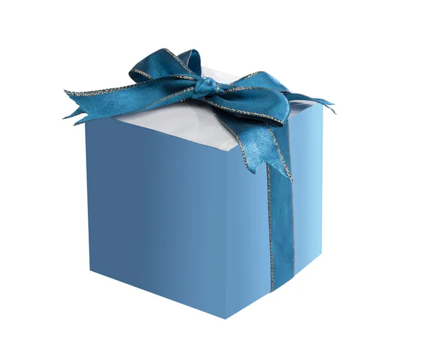 Подарочная Коробка Атласной Лентой Бант Изолированы Белом Фоне Праздничный Подарок — стоковое фото