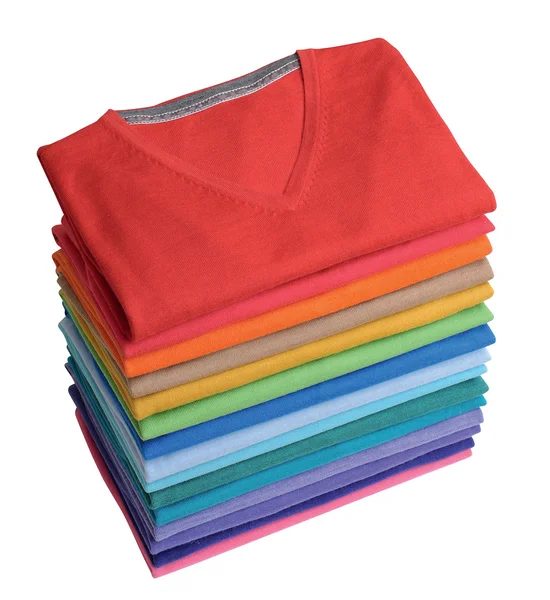 Pile Colorful Shirts Freshly Folded Laundry — Zdjęcie stockowe