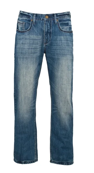 Calça Jeans Azul Isolada Fundo Branco Com Caminho Recorte — Fotografia de Stock