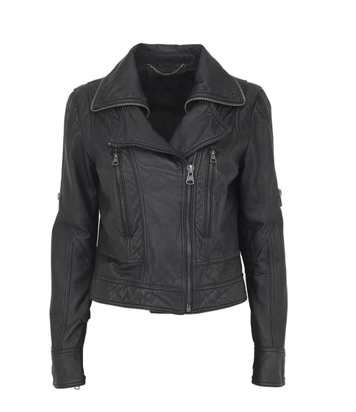 Luxuru Black Leather Jacket Isolated White Clipping Path — Stock Photo, Image